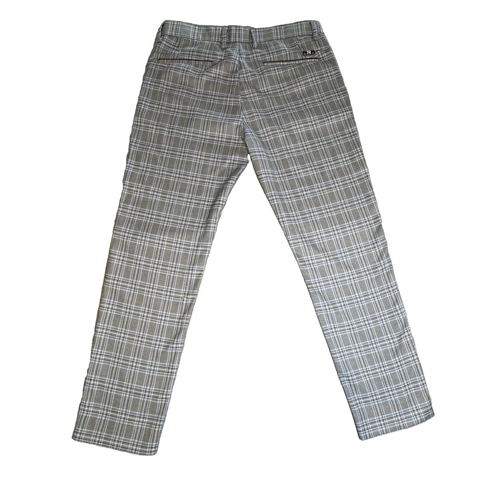 TR Premium Men's Plaid Tailored Pants 32 Gray Blue Stretch Slim Fit Trousers - Picture 2 of 16